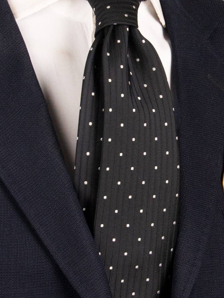 Blaue Seidenkrawatte mit silber-grauen Punkten und vertikalen Streifen CY6626 für den Großhandel von Graffeo Cravatte