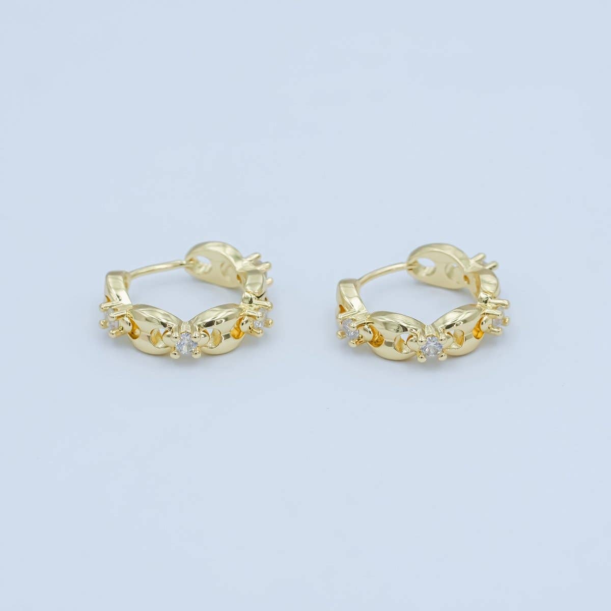Aim Eternal - Wholesale Huggie Earrings - 24K Gold Filled 18mm CZ Anchor Mariner Huggie Earrings | AI4310
