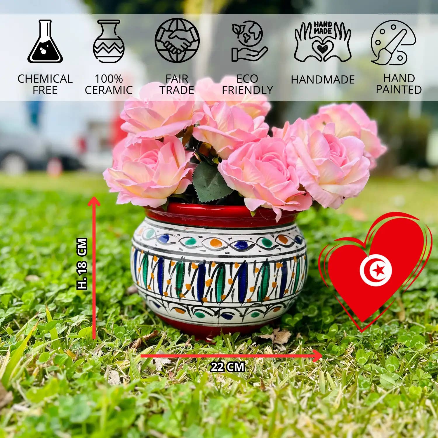 Etnico del Mondo - Wholesale Plant Pot - Berber Ceramic Cachepot Vase - Tunisian Craft #26