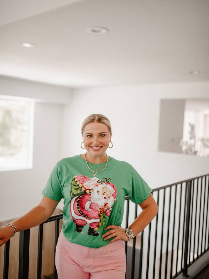 Summer Tees - Wholesale Screen Printed T-Shirt - Women's - VINTAGE PINK SANTA TEE