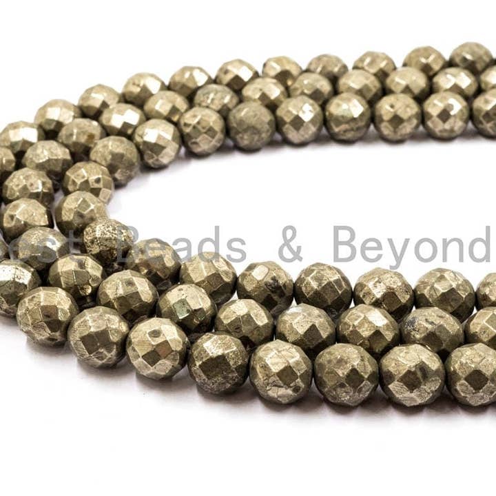 BestBeads&Beyond - Wholesale Beads - Quality Natural Pyrite 2mm/3mm/4mm/6mm/8mm/10mm/12mm/14mm/16mm beads, Round Faceted Pyrite Gemstone Beads, 15inch strand, SKU#W24