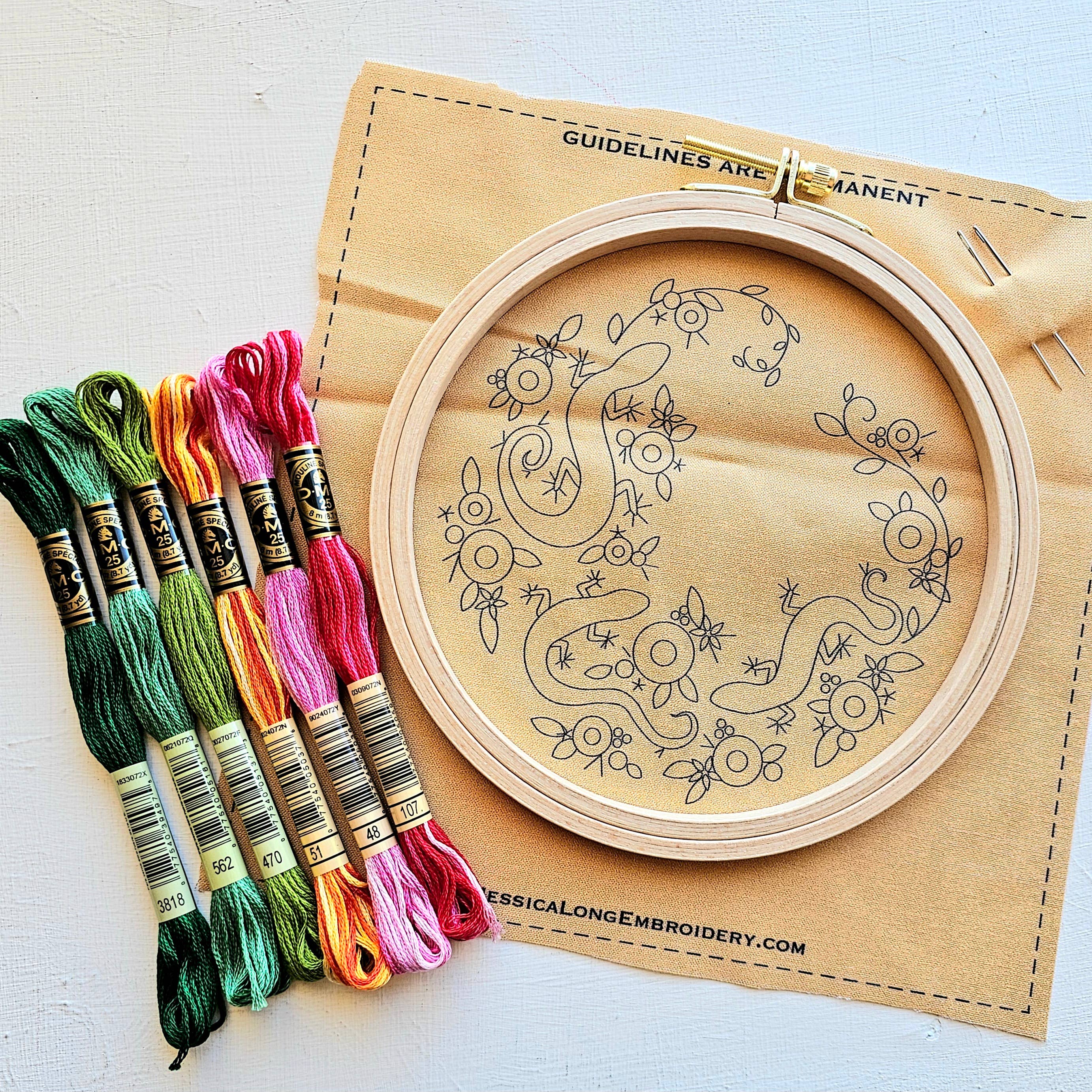 Jessica Long Embroidery - Wholesale Embroidery/Cross Stitch Supplies - Backyard Geckos hand embroidery kit1