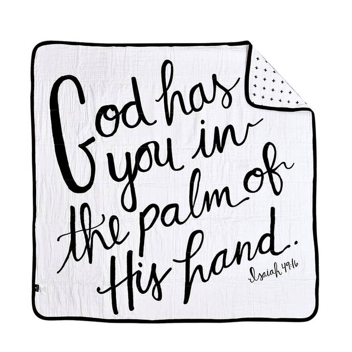Modern Burlap - Wholesale Quilt - Kids & Baby - 8 Layer Muslin Quilt - REVERSIBLE Swiss Cross+Isaiah 49:16