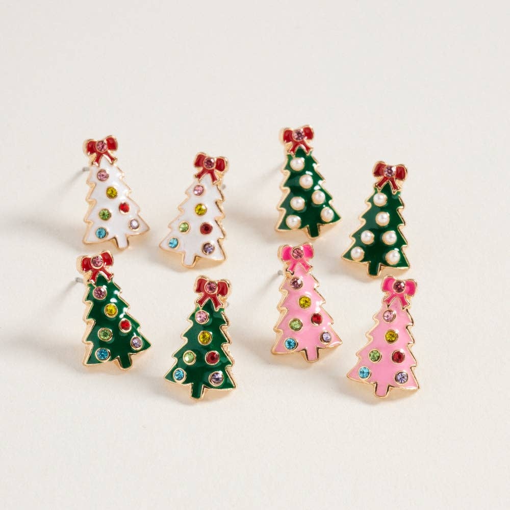 Designature New York - Wholesale Stud/Post Earrings - Christmas Tree with Pearl Rhinestone Post Earrings0