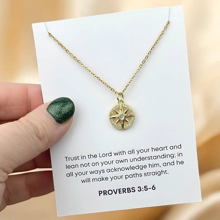 Wild Dogwood Designs - Wholesale Pendant/Charm Necklace - Gold Pave Compass Charm Necklace | Christian Jewelry