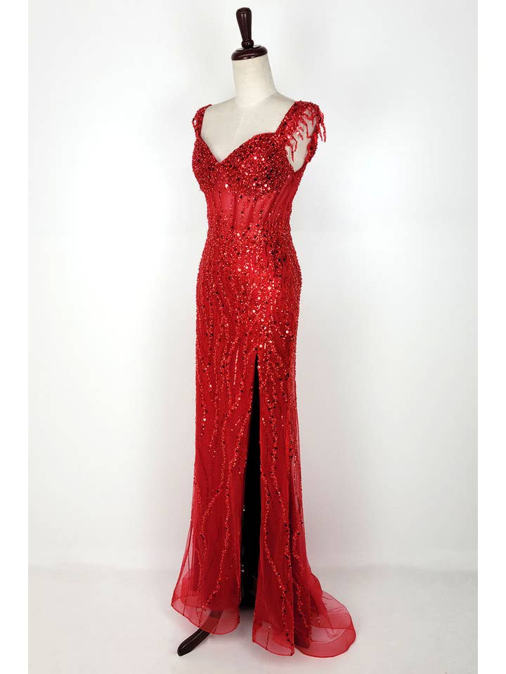 Chicas - Wholesale Gown - Women's - Off the Shoulder Sequin and Bead Long Dress C33149