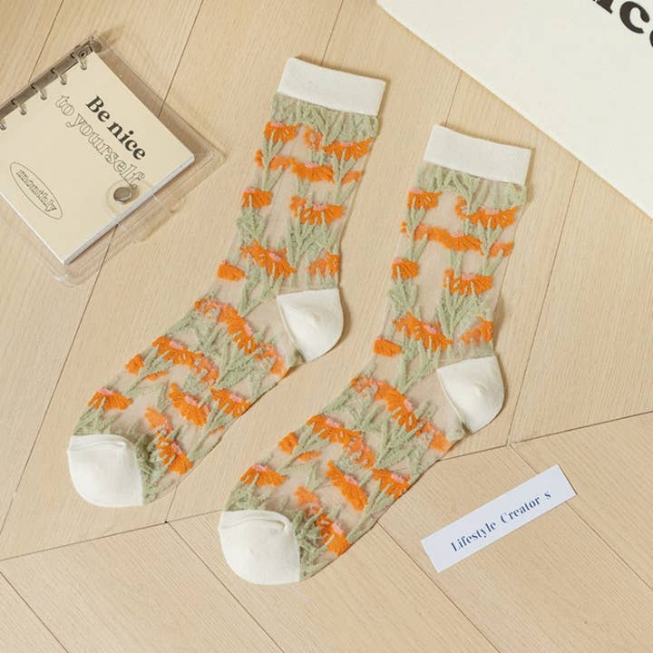 Funkyrel® Atzbranding Limited - Wholesale Socks - Women's - Rufia - Summer Floral Pattern Sheer Socks
