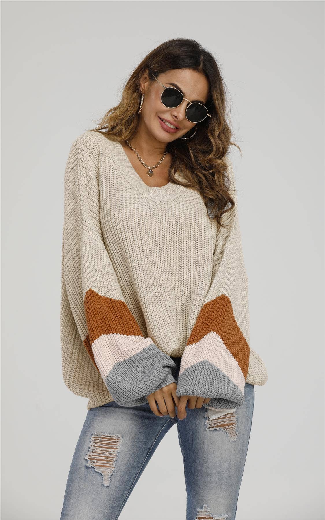 Striped Jumper In Beige & Peach Pink & Camel for wholesale on Faire1