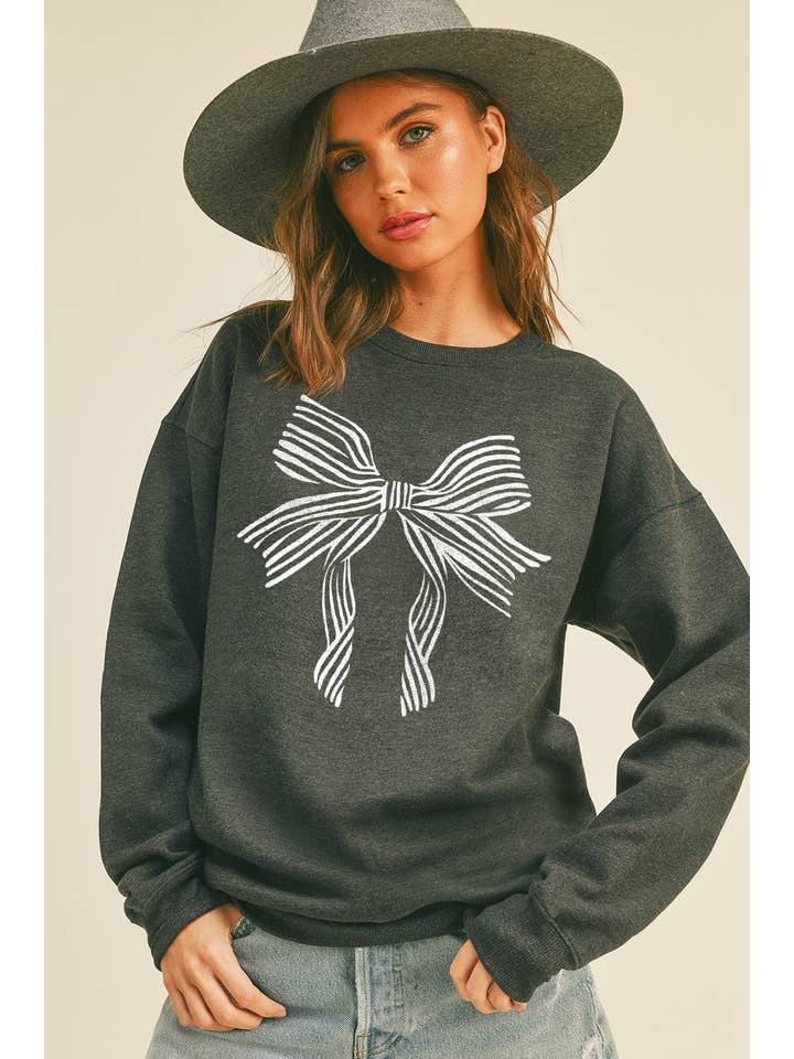 Honestee - Wholesale Sweatshirt - Women's - Bow Long Sleeve Sweatshirt