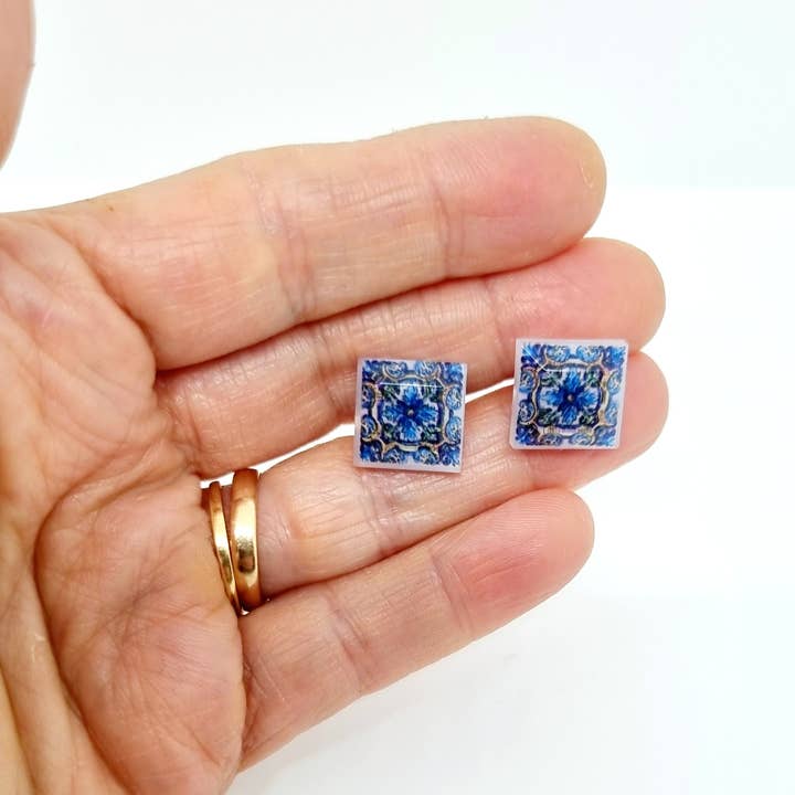 LUSO TILES JEWELRY - Wholesale Gauge/Plug Earrings - Pendientes post cuadrados coloridos24