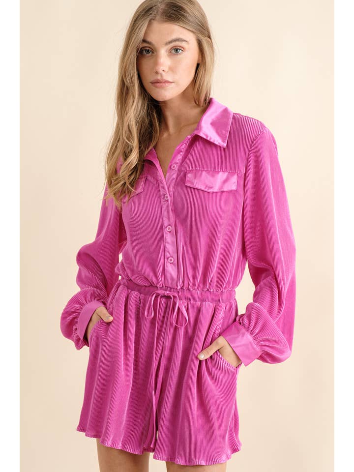 Blue B - Wholesale Romper – Women's - 61136R - Accordion Pleated Collared Romper17