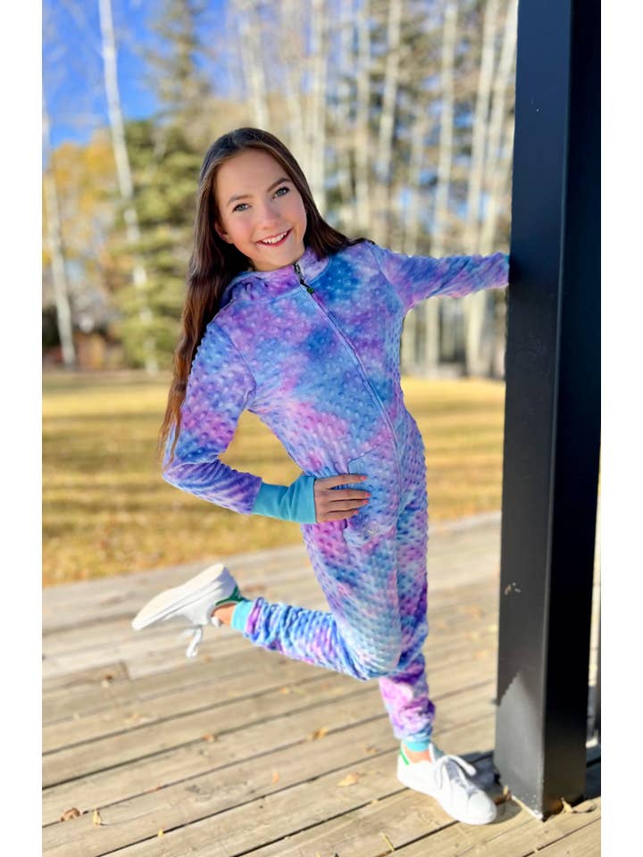 Minky Bubble Onesie - Turquoise Periwinkle Tie Dye for wholesale on Faire2