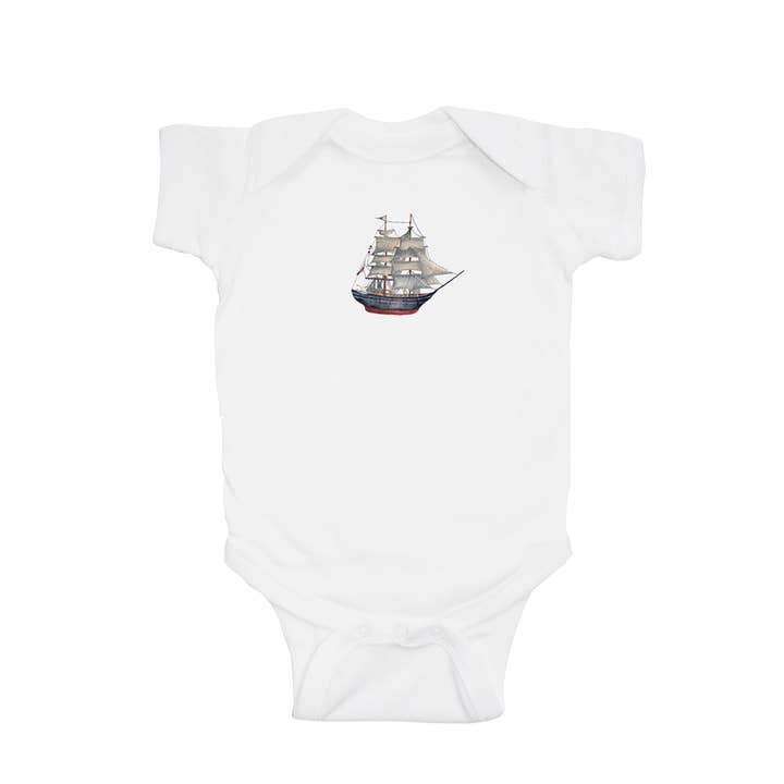 Charles Morgan Whaling Ship Baby Snap Up à manches courtes pour la vente par Tina Labadini Designs
