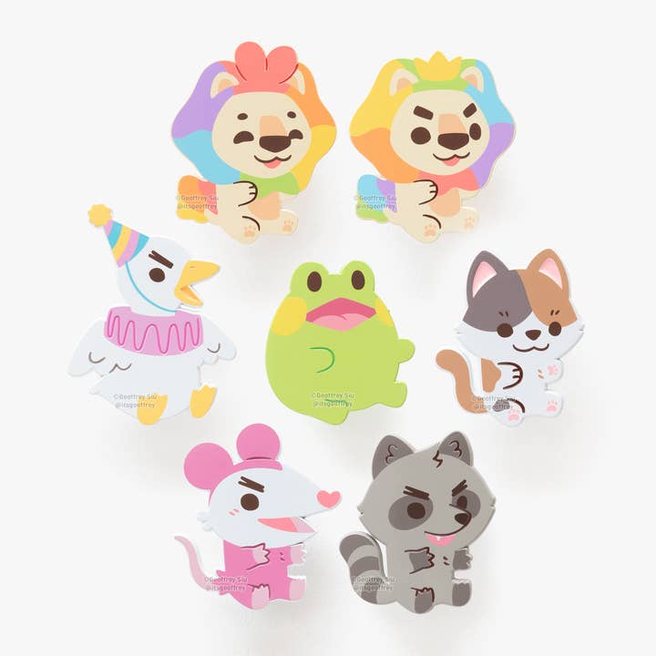 Plushie Friends Dyed Enamel Pins for wholesale by Geoffrey Siu Art LLC