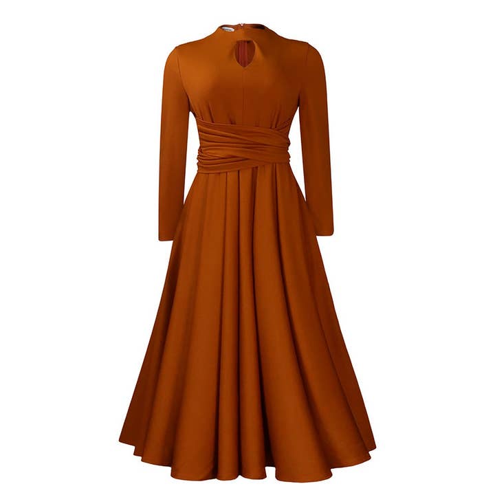 ACCITY - Wholesale Dress - Women's - FASHIONABLE PLEATED PLUS SIZE SWING SKIRT DRESS_CWDMD3665