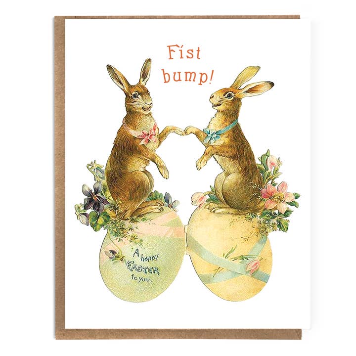 A Zillion Dollars - Wholesale Easter Card - Cute Easter Card - Two Easter Bunnies Fist Bump; Victorian card; Vintage card; Cute Rabbits Easter card; Funny Easter Card