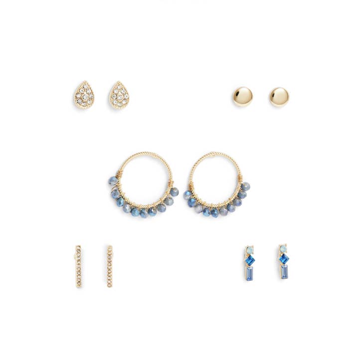 Juego de pendientes de aro azul con cuentas y colgante de cristal para venta al por mayor de Kevia