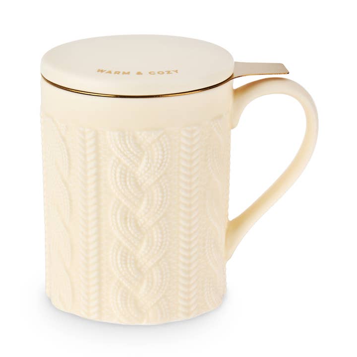 Annette™ 3D Ceramic Mug with Infuser Knit Warm and Cozy for wholesale by Pinky Up
