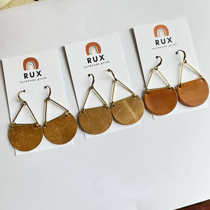 Rux Leather - Wholesale Dangle Earrings - Handcrafted, Medium Brown Genuine Leather Earrings3