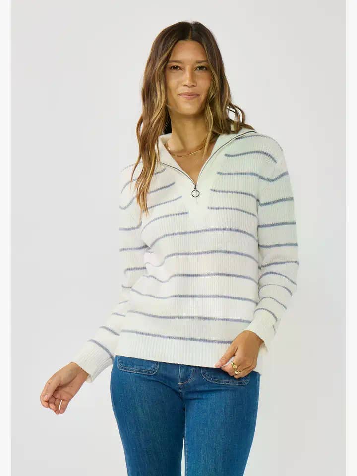 Lovestitch - Wholesale Knit Sweater - Women's - V-Neck Stripe Sweater with Zipper4