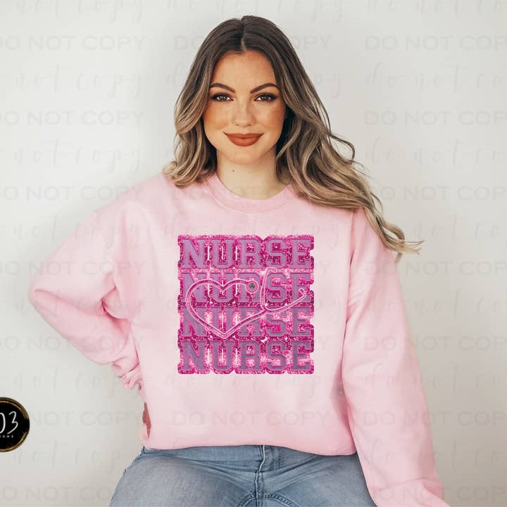403 Designs - Wholesale Sublimation Transfer - Nurse Stacked Faux Sequin DTF Transfer