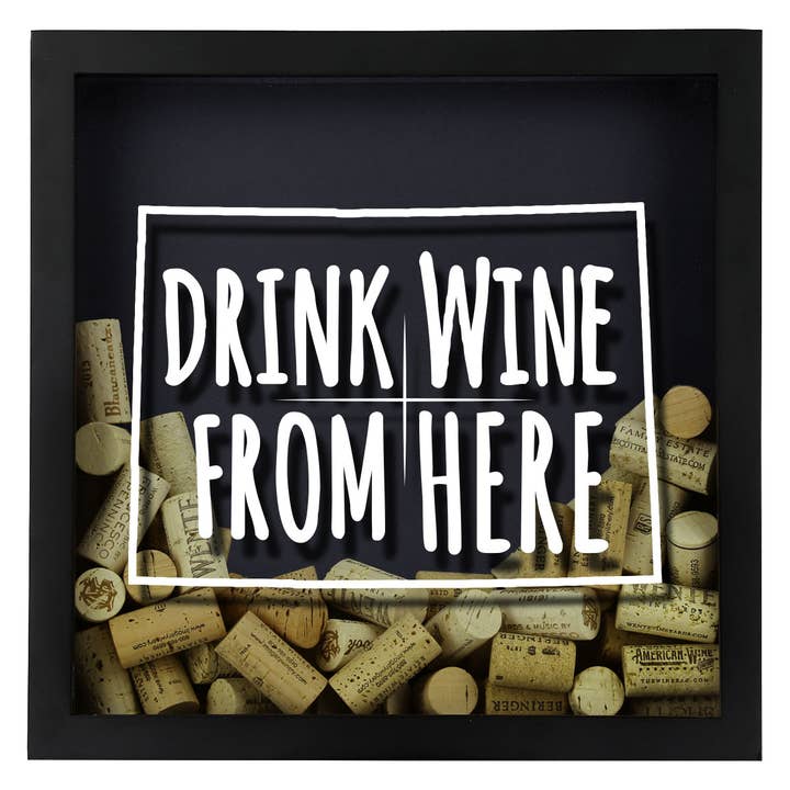Torched Products - Wholesale Sign - Drink Wine From Here Beer Cap Shadow Box - Black41
