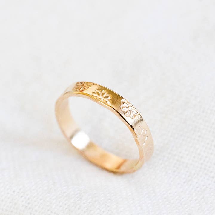 Laine Honolulu - Wholesale Band/Stacked Ring - Daisy Stamped Ring3