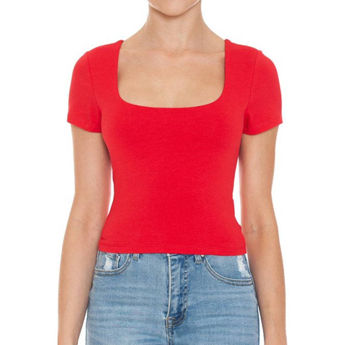 UP CLOTHING - Wholesale Shirt - Women's - SQUARE NECK SHORT SLEEVE TOP DOUBLE LAYERED1