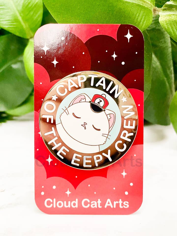 Captain of the Eepy Crew - Sleepy Cat - Hard Enamel Pin for wholesale by Cloud Cat Arts
