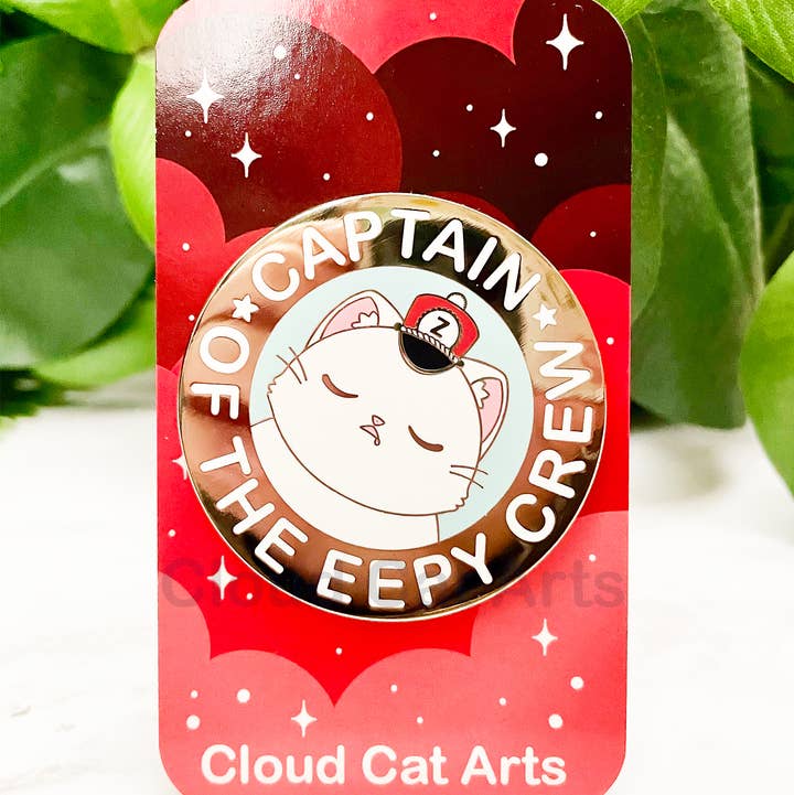 Captain of the Eepy Crew - Sleepy Cat - Hard Enamel Pin for wholesale by Cloud Cat Arts