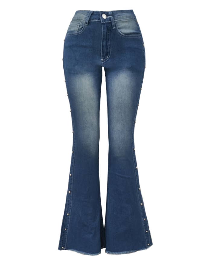 HIDDENBRAND - Wholesale Jeans - Women's - Side Beaded High-Rise Stretch-Flared Jeans0