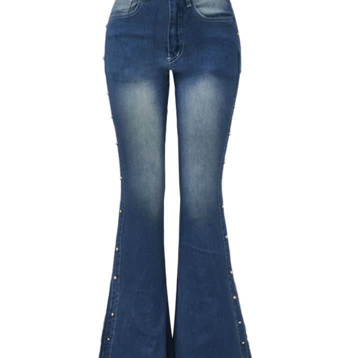 HIDDENBRAND - Wholesale Jeans - Women's - Side Beaded High-Rise Stretch-Flared Jeans