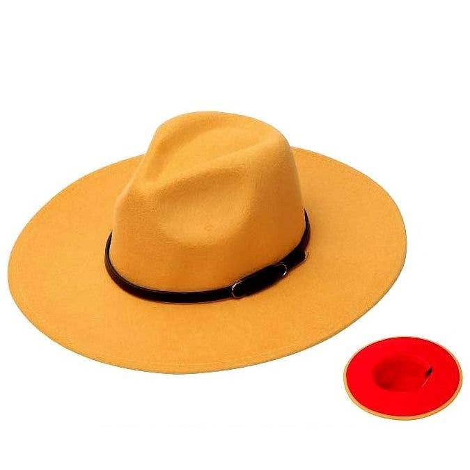 Black PU Leather band Medium Brim Fedora Hat Red Inside for wholesale by Diacly