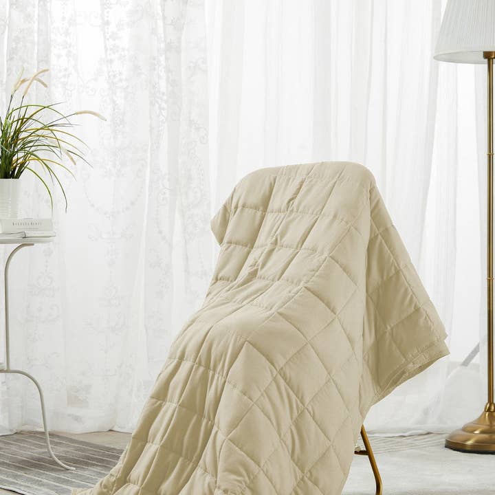 Okao Home Goods - Wholesale Bedding Blanket - King Size Weighted Blanket - Cool Bamboo Beige Weighted Comforter for All Seasons1