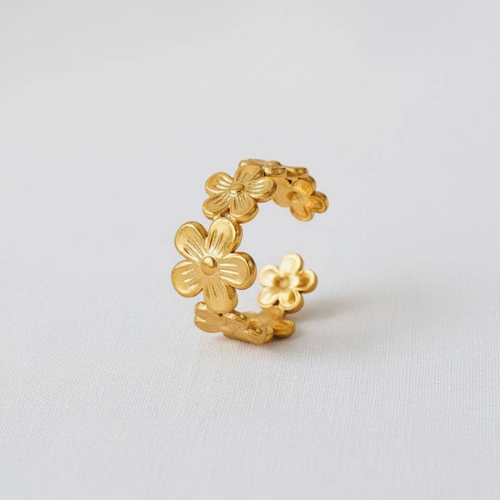 paperln - Wholesale Cocktail/Statement Ring - Floral Design Open Ring in 18K Stainless Steel