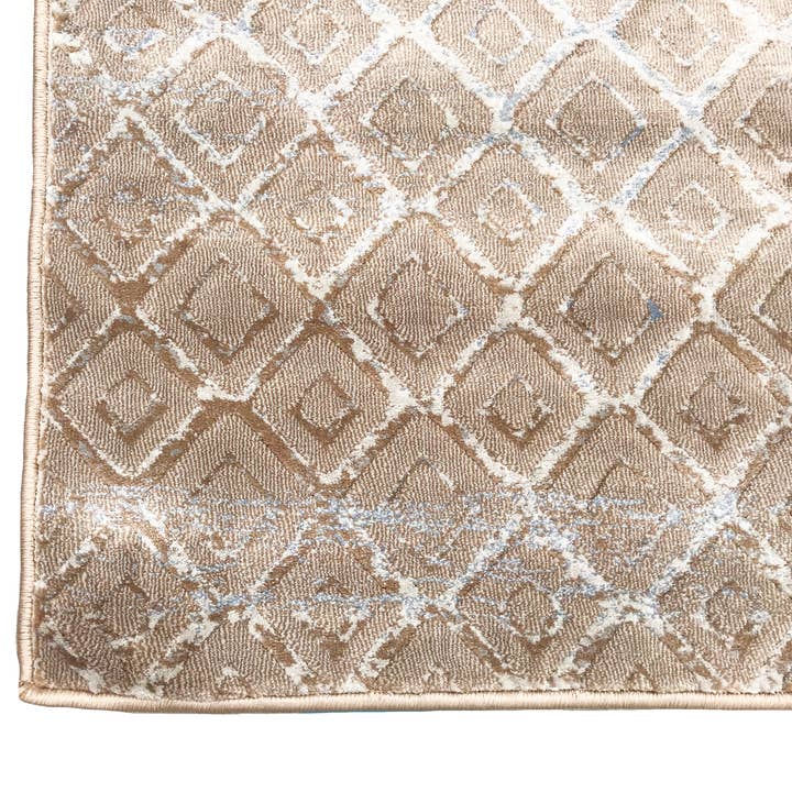home mart goods - Vendita all'ingrosso Tappeto - Tappeto glam setoso beige scuro con diamanti geometrici, 12,7 x 17,8 cm2