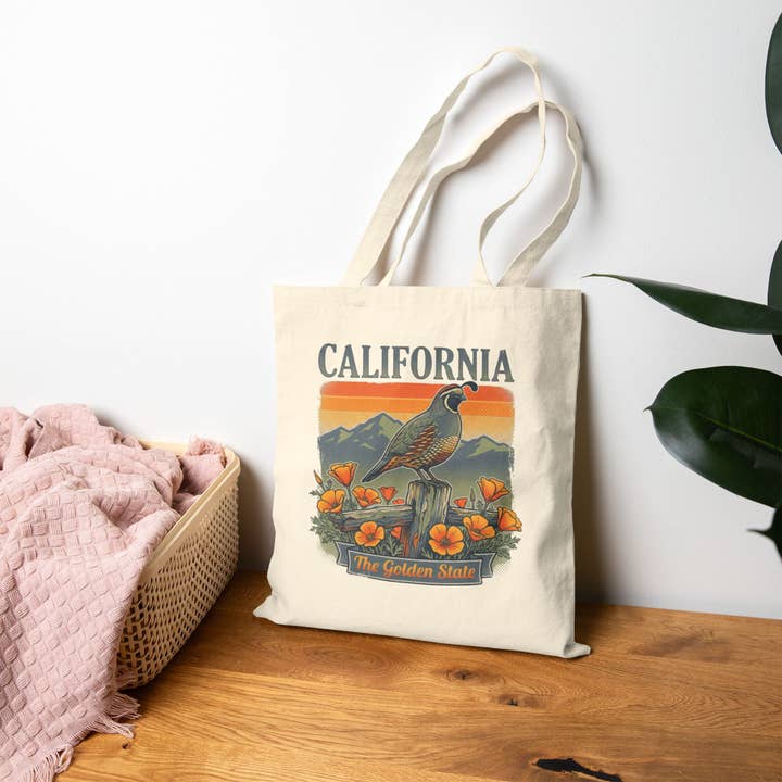 California Valley Quail Canvas Tote Bag for wholesale by Wandering Owl Adventure Co.