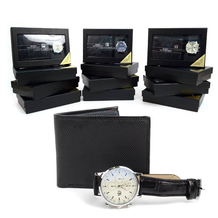 12pc Assorted Pack Black Watch & Wallet Sets for wholesale by Selini New York
