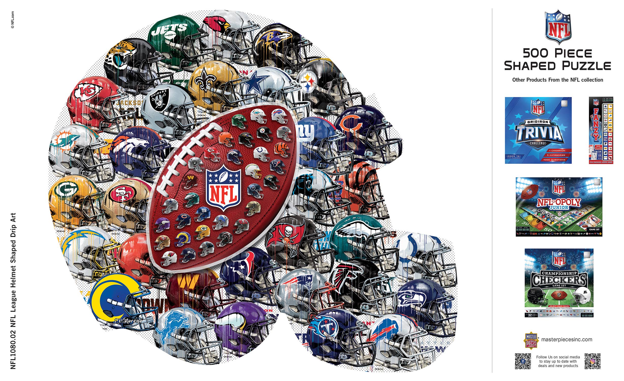 Masterpieces Puzzles - Wholesale Puzzle - Adult - NFL - Helmet Drip Art 500 Piece Shaped Puzzle3