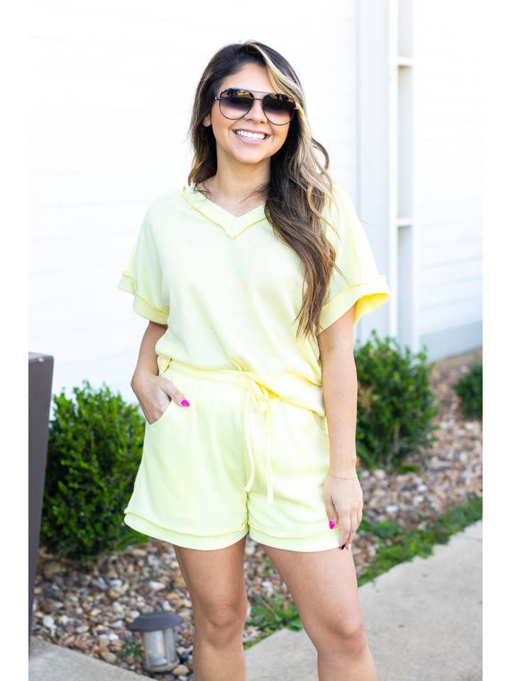 Yellow Waffle Knit Shorts for wholesale on Faire7