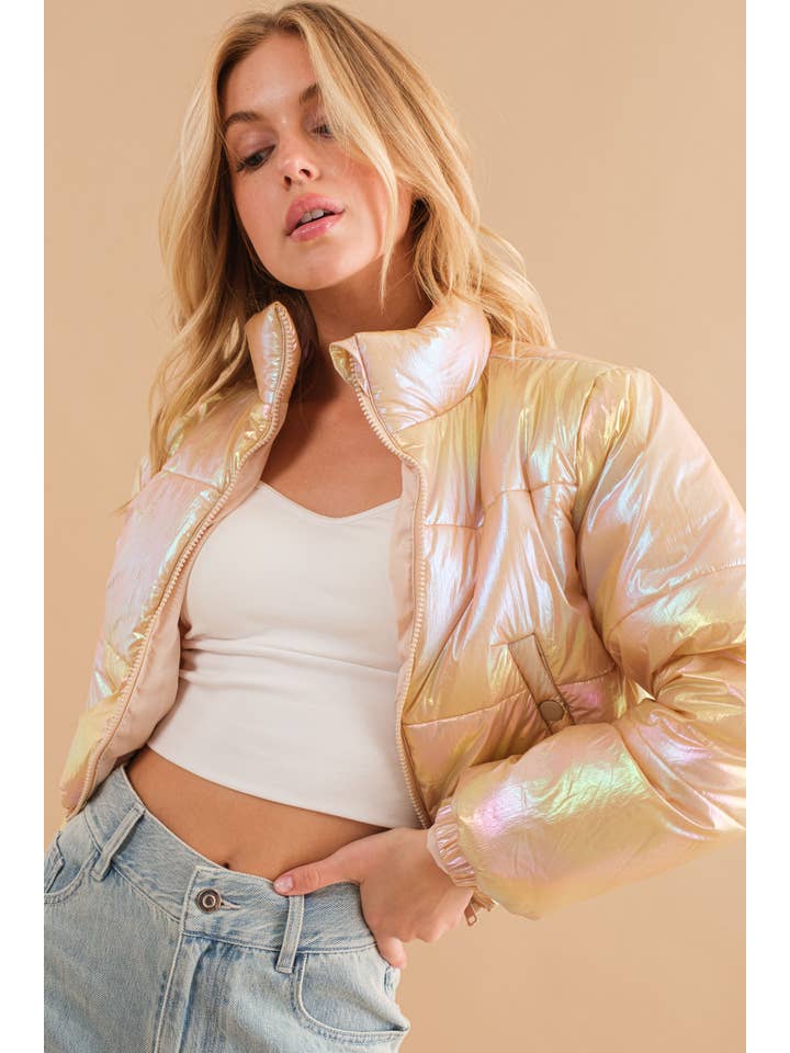 Blue B – Blusão - Mulher por atacado – 61220J - Blusão Puffer Metalizado Puffer Crop Zip Up14