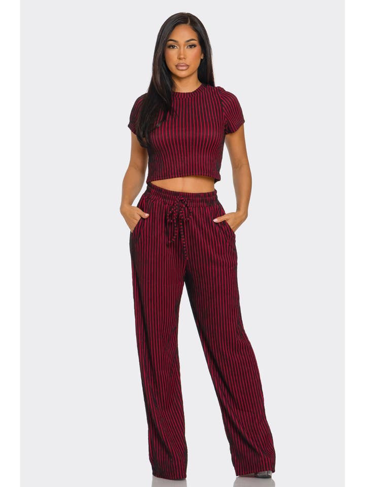 Krøllet Crop Top Snøre Bukser Sæt for engroshandel hos ITSSY