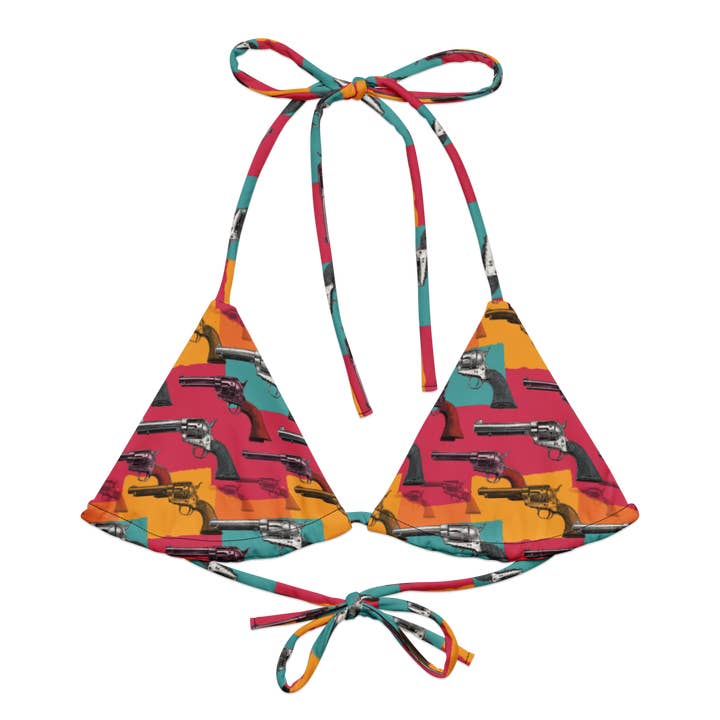 Fora da Lei Estático: Top de Biquíni de Cordas com Padrão Neon de Tiroteio por atacado de Texas Eclipse Outfitters