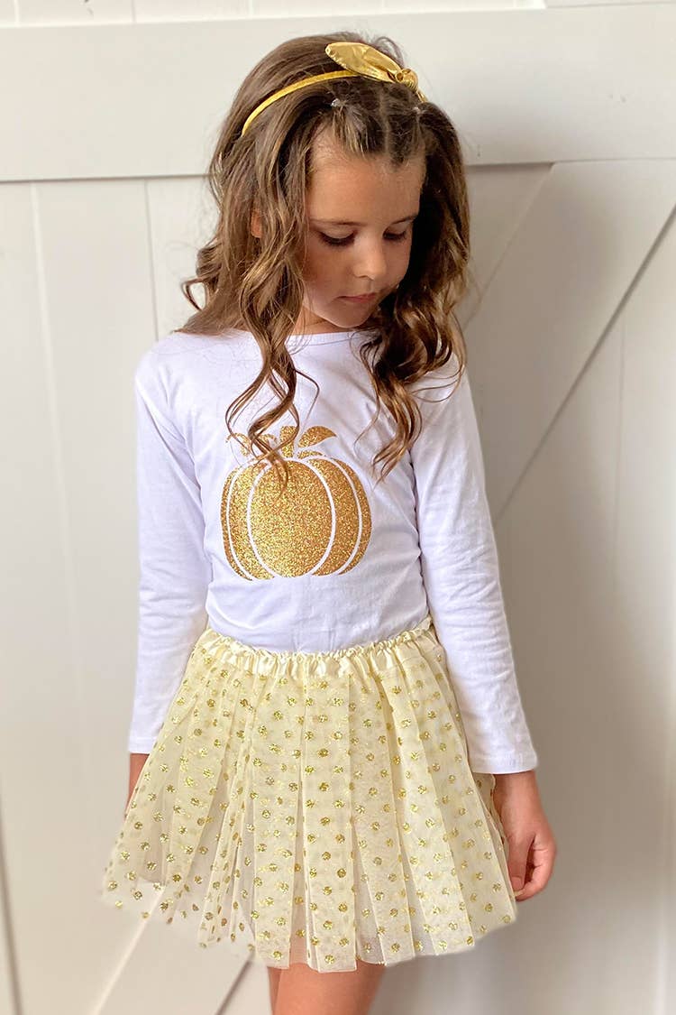 Sparkle Sisters by Couture Clips – wholesale Screen-printed t-shirt – Kids – Gold Pumpkin T shirt1