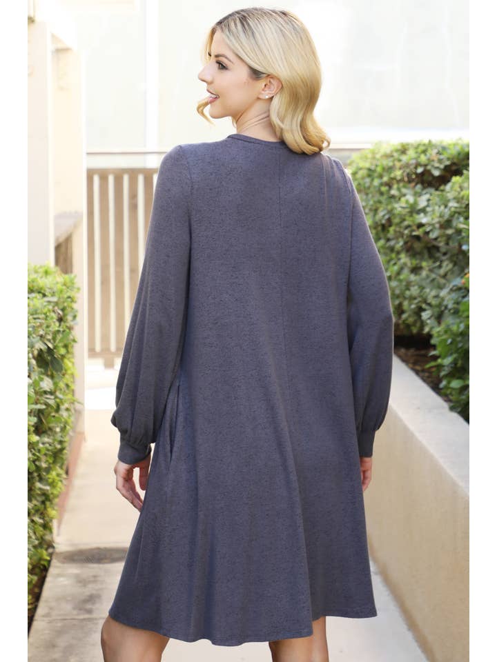 You & Me - Wholesale Dress - Women's - YMD10063V-PUFF LONG SLEEVE HACCI BRUSHED DRESS13