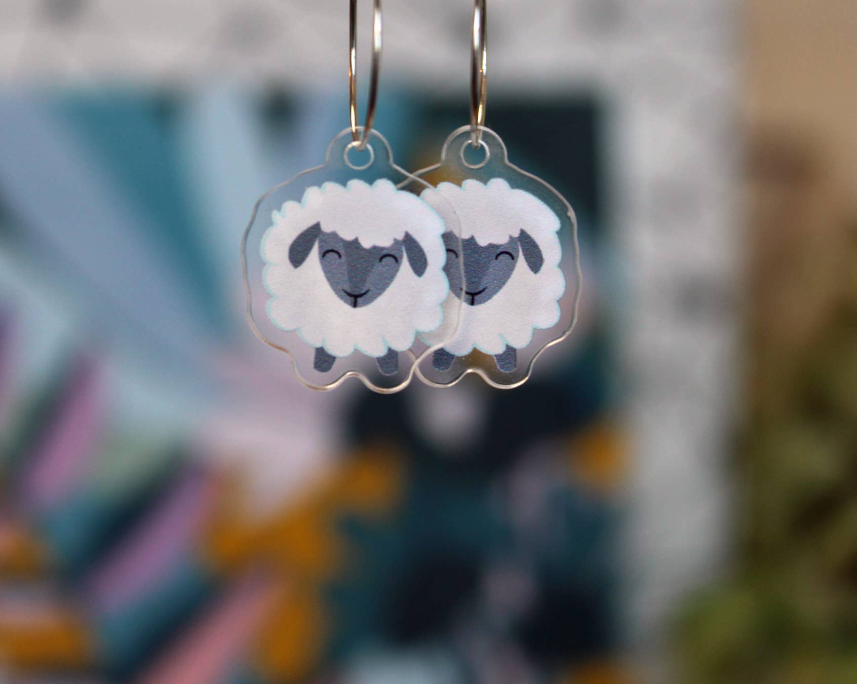 Paper Pattern Silk - Wholesale Dangle Earrings - White Sheep Earrings, Cute Animal Dangles0