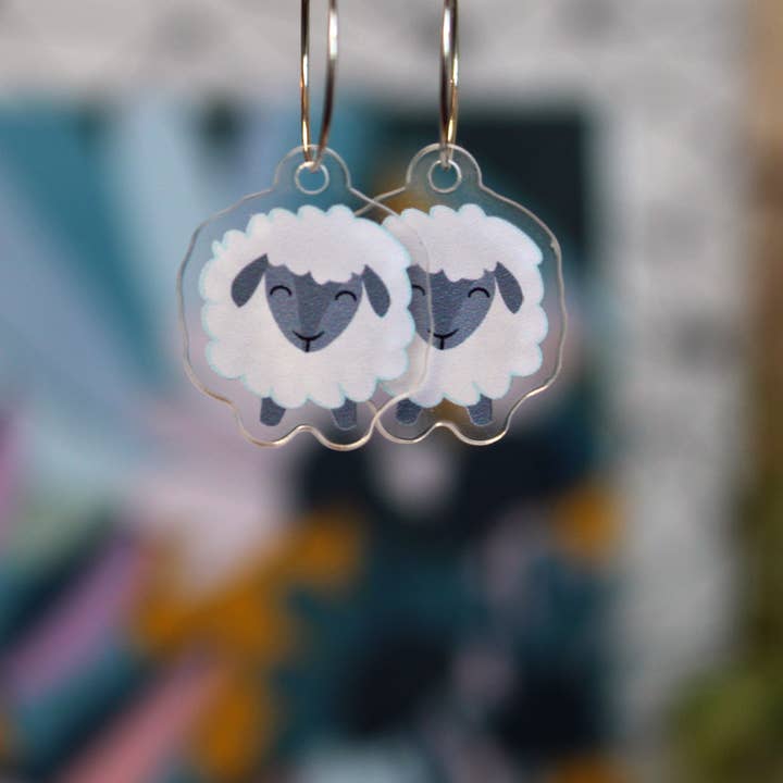 Paper Pattern Silk - Wholesale Dangle earrings - White Sheep Earrings, Cute Animal Dangles