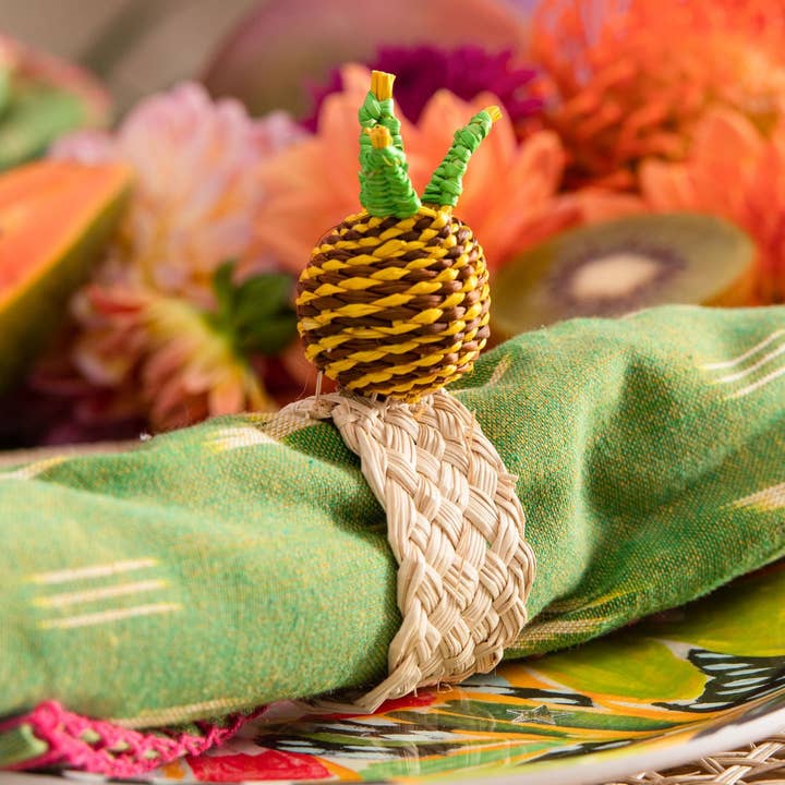 Pineapple Napkin Rings Woven Natural Iraca Straw for wholesale by Washein