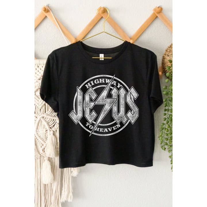 HRTandLUV - Wholesale Screen Printed T-Shirt - Women's - HIGHWAY JESUS TO HEAVEN GRAPHIC CROP TOP