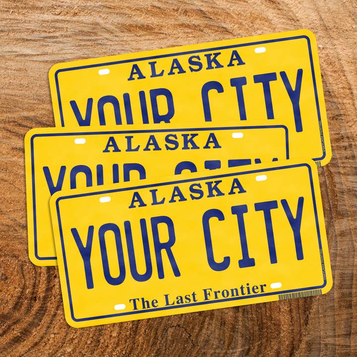 Skylark Printing - Wholesale Sticker - Alaska Yellow Plate Souvenir Sticker with Your City, Text